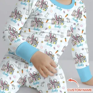 Custom Name Easter Family Matching Bamboo Two Piece Long Sleeve Pajama Set