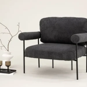 Designer Loungesessel Arvika – Anthrazit, Bouclé mit Stahlgestell