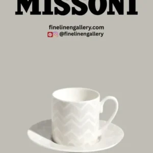 Missoni Home Coffee Cup & Saucer ZIG ZAG Set of 2 in Luxury Box White diam. 2.3", H 2.5", Cap. 4 oz, Saucer diam. 4.75" - Palais Royal Linen Gallery