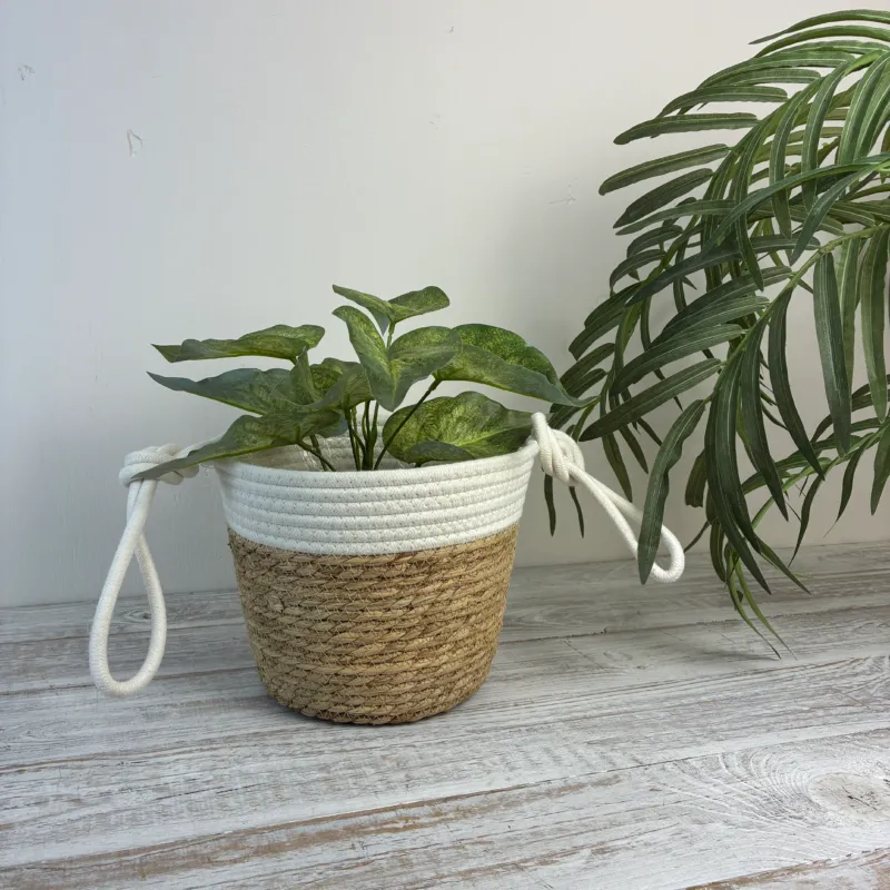 Design Korb Übertopf Seegras Kordel Blumentopf Natur Weiß