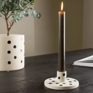 Kerzenhalter Spotty - Ø12 cm aus Steinzeug in Weiß/Schwarz