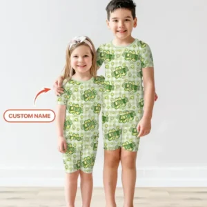 Lucky Shamrock Custom Name Bamboo Two Piece Short Sleeve Shorts Pajama Set