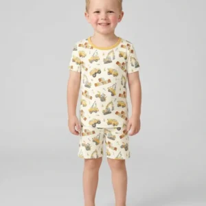 Custom Construction Matching Sibling Bamboo Two Piece Short Sleeve Shorts Pajama Set