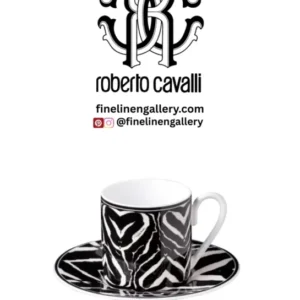 Roberto Cavalli Home Coffee Cup & Saucer ZEBRA Set of 2 in Luxury Box diam. 2.3", H 2.5", Cap. 4 oz, Saucer diam. 4.75" - Palais Royal Linen Gallery