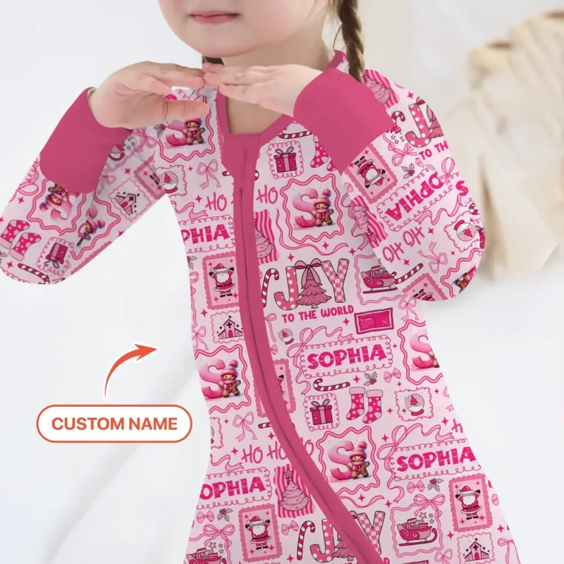Custom Name Preppy Pink Christmas Convertible Zippy , Custom Name Preppy Pink Christmas Convertible Zippy - 0-3M