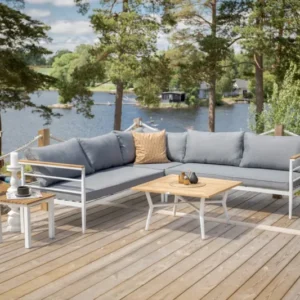 Lounge Set Puerto – aus Metall mit Teakholz-Details, inkl. Kissen