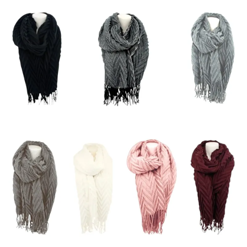 Winter Damen Schal » Fransenschal 220 x 72 cm » Damenschal in Faltenoptik » Winterschal Soft Cashmera Plissee
