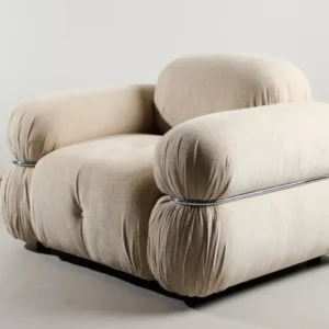 Designer Lounge Sessel Mika – Beige, Samtige Polsterung mit Chromdetails