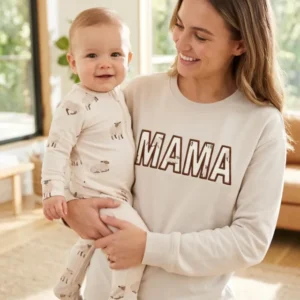 Pray Mama Appliqué Embroidered Bamboo Women Crewneck Sweatshirt