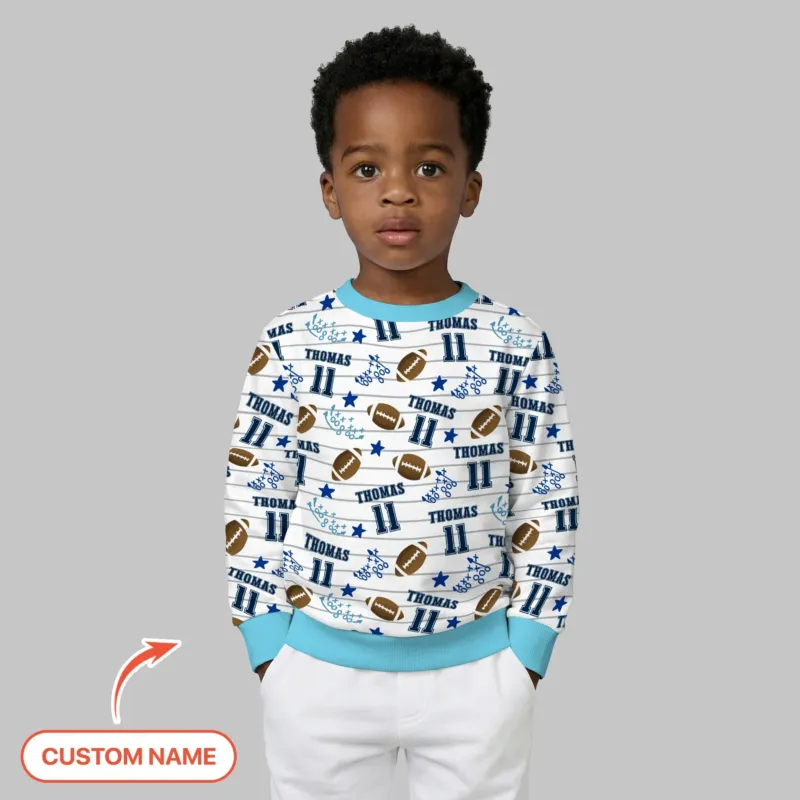 Custom Name Football Time Bamboo Crewneck Sweatshirt