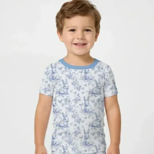 Easter Chinoiserie Toile de Jouy Bamboo Two Piece Short Sleeve Pajama Set
