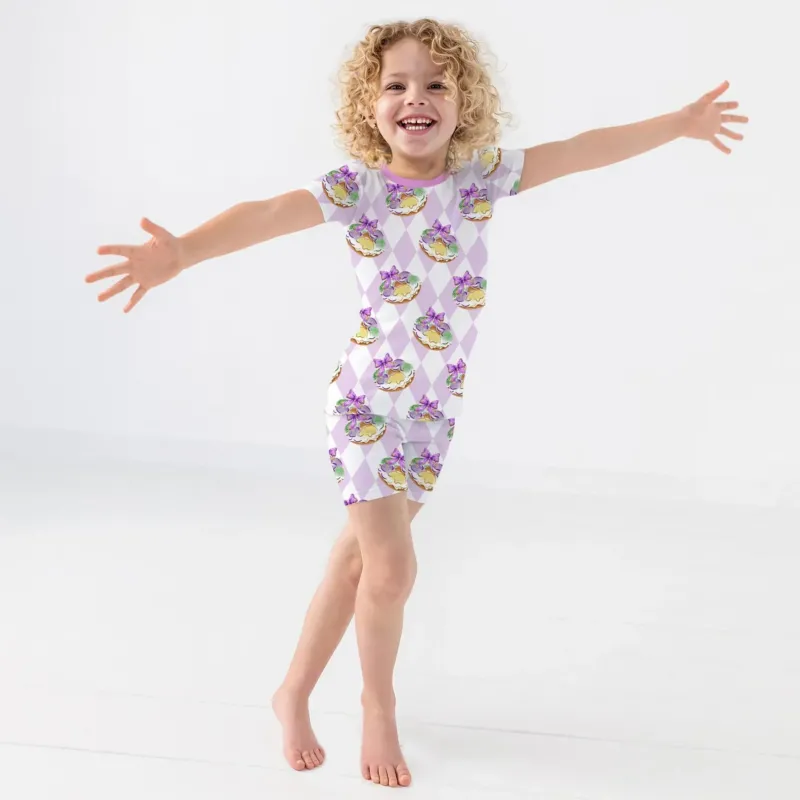 Mardi Gras Donut Bamboo Two Piece Short Sleeve Shorts Pajama Set