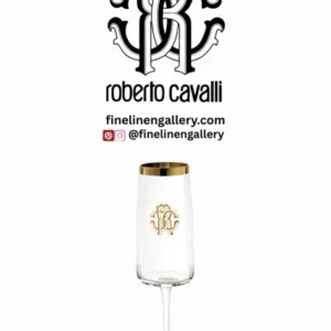 Roberto Cavalli Home Champagne Goblet NEW MONOGRAM Gold H 9.25", cap. 10 oz - Palais Royal Linen Gallery