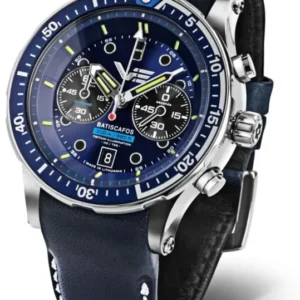 Herrenuhr mit blauem Zifferblatt, schwarzem Lederarmband und Leucht-Indizes