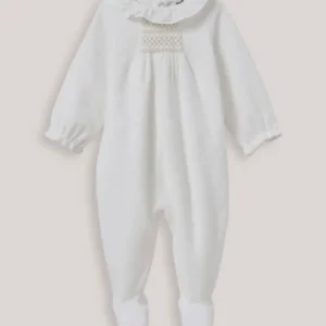 Babystrampler aus Velours mit Volant-Kragen