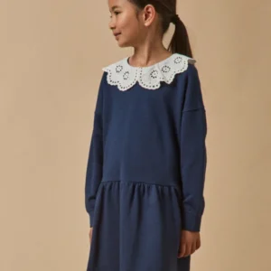 Kleid mit großem besticktem Kragen, Bio-Baumwolle