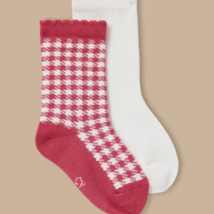 Mädchensocken im 2er-Pack, warm, « Vichy »-Muster