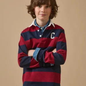 Jungen Rugby-Poloshirt, gestreift