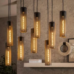 Pendelleuchte „Marcella“ – Mit 9 Leuchten in edlem, schwarzen Tube-Mesh-Design
