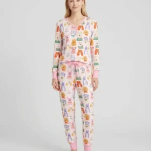 Whimsical Puppy Parade Family Matching Bamboo Women Pajama Set