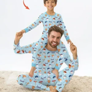 Custom Name Ballparl Family Matching Bamboo Two Piece Long Sleeve Pajama Set