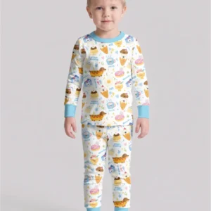 Cute Snack And Puppy Bamboo Two Piece Long Sleeve Pajama Set