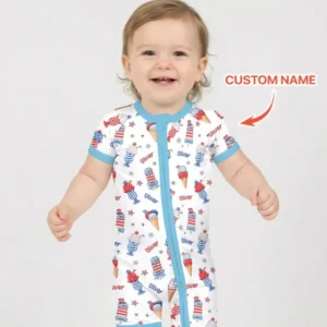 Custom Name Red, White & Ice Cream Bamboo Shorty Zippy