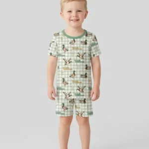 Mallard Duck Custom Name Bamboo Two Piece Short Sleeve Shorts Pajama Set
