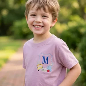 Custom Initial School Crest Embroidered Bamboo Crewneck T-Shirt