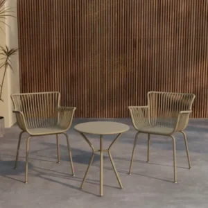 Garten Loungeset Aida – 2er Set in Beige mit rundem Tisch & Stühlen