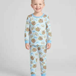 Custom Name Jesus Loves Me Noah's Ark Bamboo Two Piece Long Sleeve Pajama Set