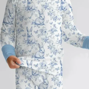 Easter Chinoiserie Toile de Jouy Bamboo Two Piece Long Sleeve Pajama Set