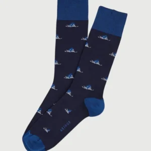 Chaussettes Homme Les dents de l'amour Marine Imprimé broderie têtes de requin 1