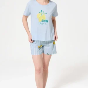 Pyjama Femme Lemon chérie Manches courtes Imprimé citrons jaunes et verts 1