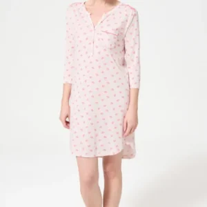 Chemise de nuit Femme Kiss Manches longues Imprimé bisous rouge à lèvre 1