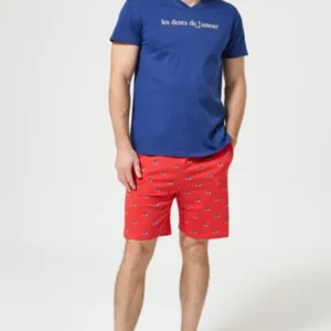 Pyjama Homme Les dents de l'amour Manches courtes Imprimé broderie têtes de requin 1