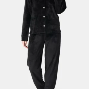 Pyjama long boutonné Femme Velvet chic Noir 1