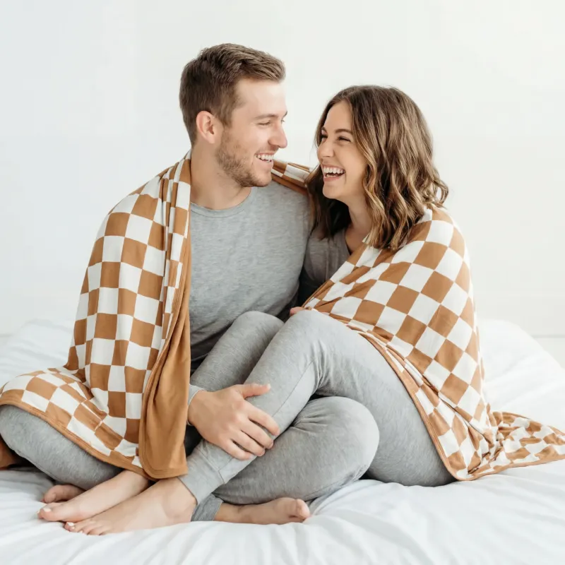 Caramel Checks Bamboo Oversized Cloud Blanket