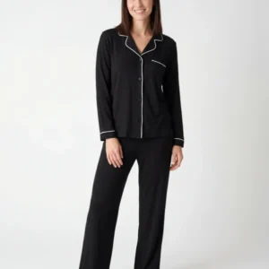Black Bamboo Button Women Pajama Set