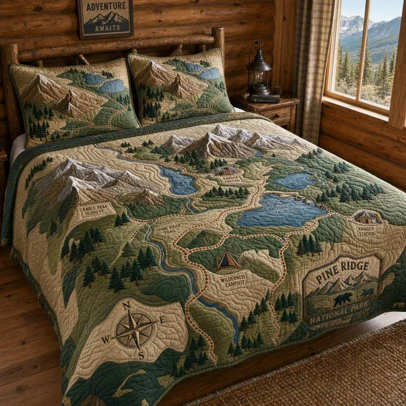 Adventure Trail Map Bamboo Quilt Bedding Set