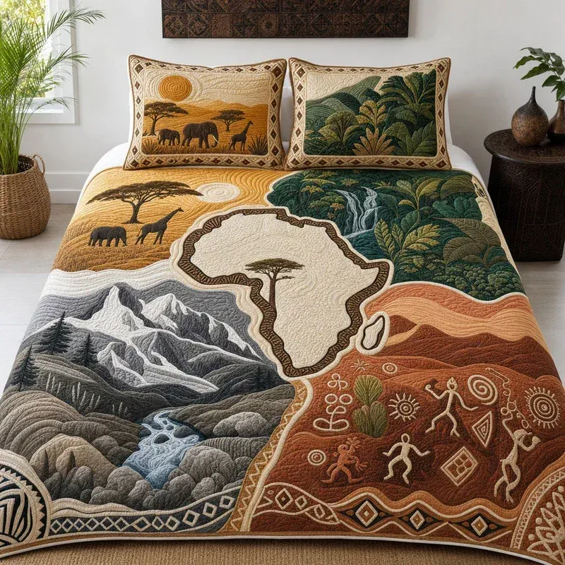 African Landscape Bamboo Quilt Bedding Set