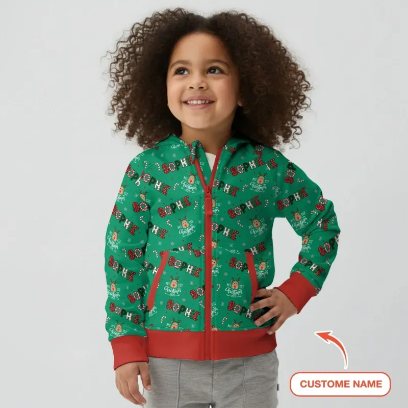 Custom Name "My First Christmas" Bamboo Zip Hoodie
