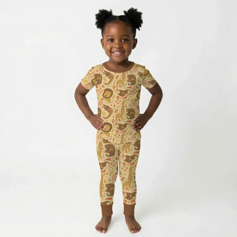 African Animals Spirit Bamboo Two Piece Short Sleeve Pajama Set