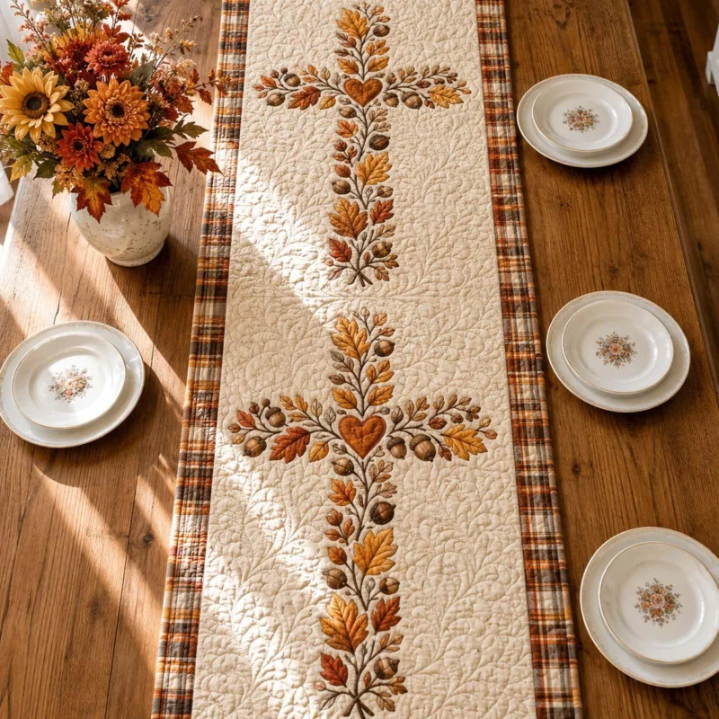Autumn Acorn Cross Quilt Table Runner