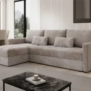 Designer Ecksofa Roma in Cord mit Schlaf- und Klappfunktion