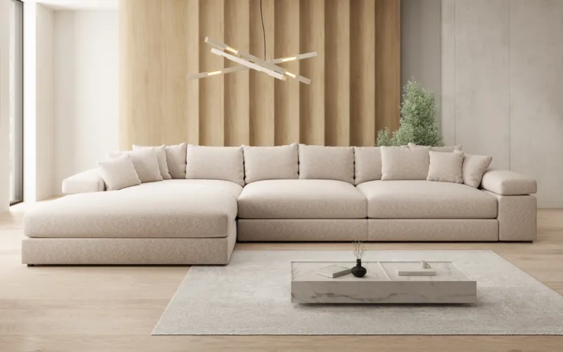 Designer Ecksofa Bernardo Maxi mit breiter Ottomane in Strukturstoff – Bild 4