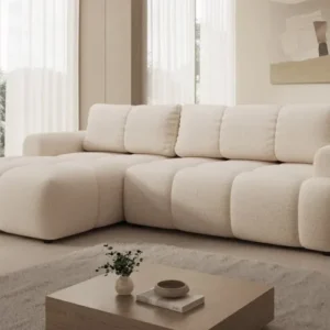 Designer Ecksofa Analfi mit Schlaf- und Klappfunktion in Bouclé