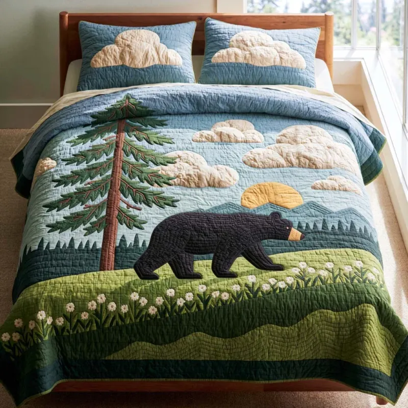 Bear Cozy Retreat Bamboo Quilt Bedding Set