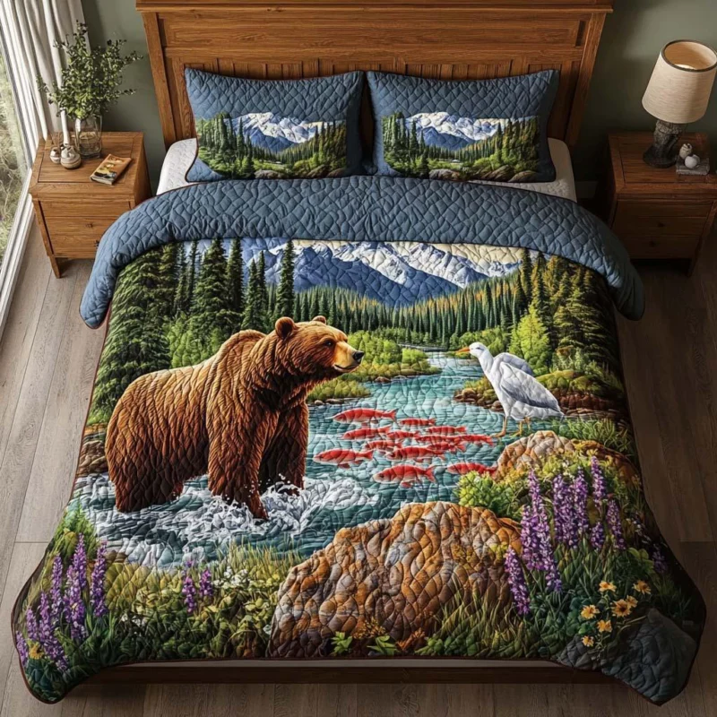 Bear Wilderness Path Bamboo Quilt Bedding Set