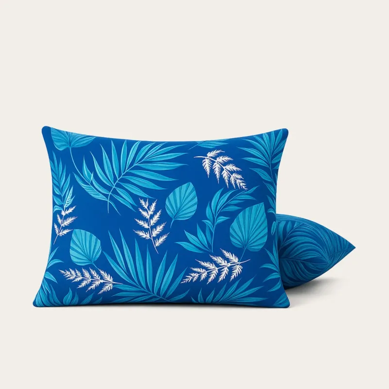 Set van 2 Blue Leaves kussenslopen 60x70cm van 100% microvezel met ritssluiting en tropisch bladmotief